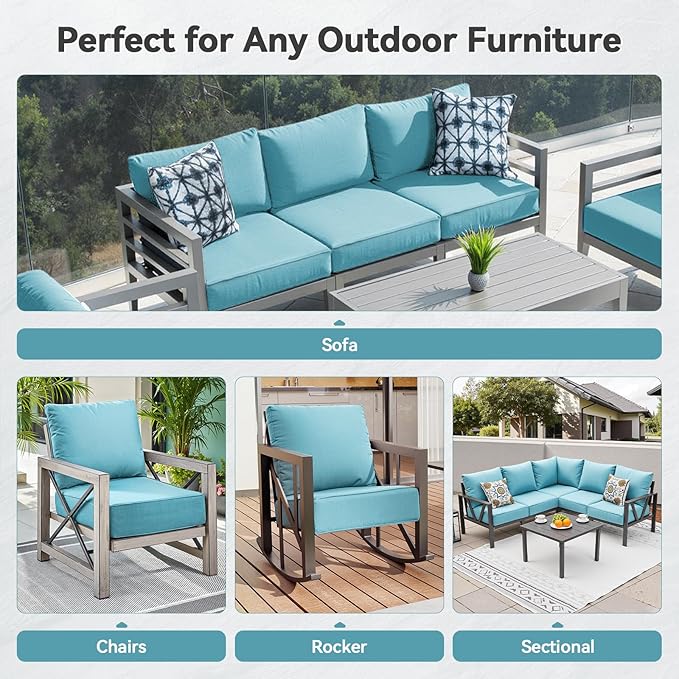 Luxury 6" Outdoor Cushions for Patio Furniture, 24x24x6" Thick Seat Cushion Set of 4, Fade Resistant Couch Chair Replacement Cushions High Density Deep Wicker Chair Cushion w/ Removable Cover, Teal