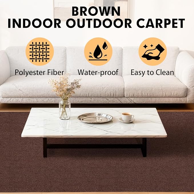 Marine Carpet,5 FT x 10 FT Brown Indoor Outdoor Carpet 0.2" Thick Boat Carpet with Water-Proof TPE Backing, Non-Slide Outdoor Marine Carpet Roll for Home, Patio, Porch, Deck