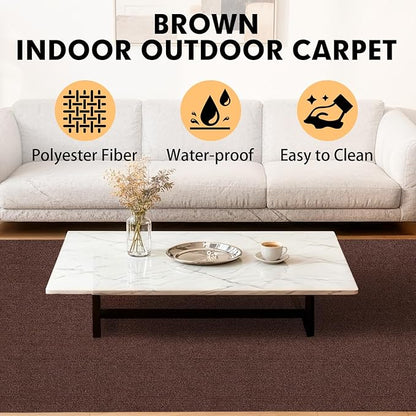 Marine Carpet,5 FT x 10 FT Brown Indoor Outdoor Carpet 0.2" Thick Boat Carpet with Water-Proof TPE Backing, Non-Slide Outdoor Marine Carpet Roll for Home, Patio, Porch, Deck