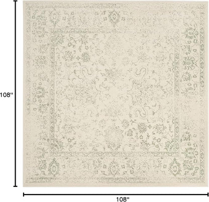 SAFAVIEH Adirondack Collection Area Rug - 9' Square, Ivory & Sage, Distressed Vintage Floral Design, Non-Shedding & Easy to Clean, Ideal for Living Room, Bedroom, Dining Space (ADR109V)