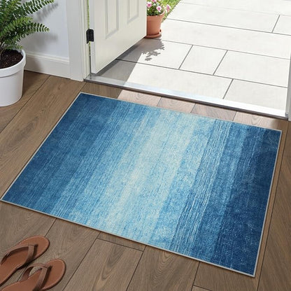 Wonnitar Modern Ombre Small 2x3 Rug for Entryway, Blue Washable Bathroom Soft Throw Mats, Non-Slip Abstract Gradient Area Rug 2x3 Front Door Mat for Indoor Entryway Bedroom Kitchen (Blue, 2'x3')