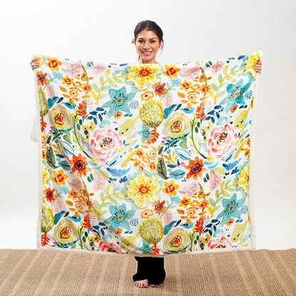 CARSTENS, INC. Ultra Premium Super Soft Plush Sherpa Fleece Oversized Throw Blanket 54" x 68", Field of Flowers