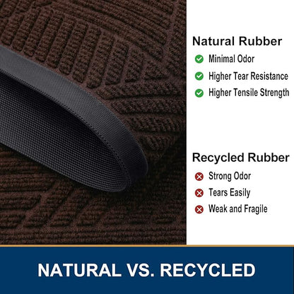 Smiry Front Door Mat Outside Entrance, Heavy Duty Sturdy Natural Rubber Doormat, Trap Dirt and Moisture, Easy Clean Low Profile Mats for Indoor Outdoor Entry, Irregular Triangle (36x24, Deep Brown)