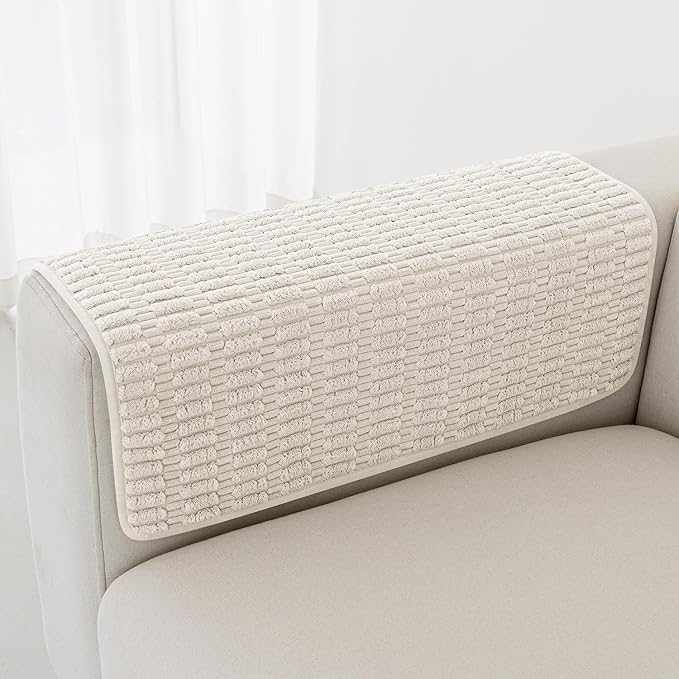 Foxdecor Couch Arm Covers Sofa Arm Covers, Arm Chair Covers Set of 2, Non-Slip Chair Arm Covers, Arm Rest Cover for Sofa, Armchair Slipcovers Couch Protector (Cream 18x28 inch)