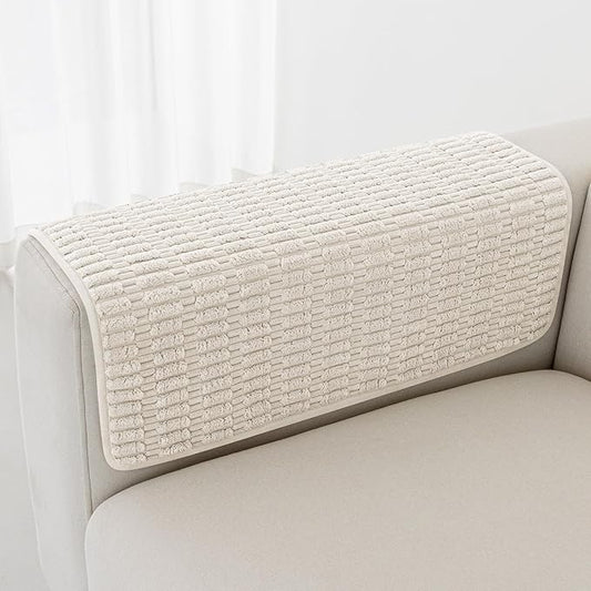 Foxdecor Couch Arm Covers Sofa Arm Covers, Arm Chair Covers Set of 2, Non-Slip Chair Arm Covers, Arm Rest Cover for Sofa, Armchair Slipcovers Couch Protector (Cream 18x28 inch)