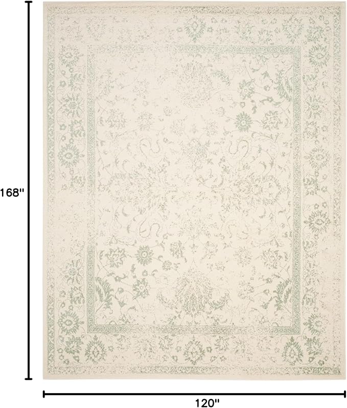 SAFAVIEH Area Rug 10x14 - Adirondack Collection - Large - Ivory & Sage, Distressed Vintage Floral Design, Non-Shedding & Easy to Clean, Ideal for Living Room, Bedroom, Dining Space (ADR109V)