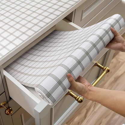 Shelf and Drawer Liner for Kitchen Cabinets Non-Adhesive, Strong Grip Non-Slip Thickened Cabinet Liners for Shelves, Waterproof Mats for Dresser Cupboard, White Square, 23 in x 20 Feet