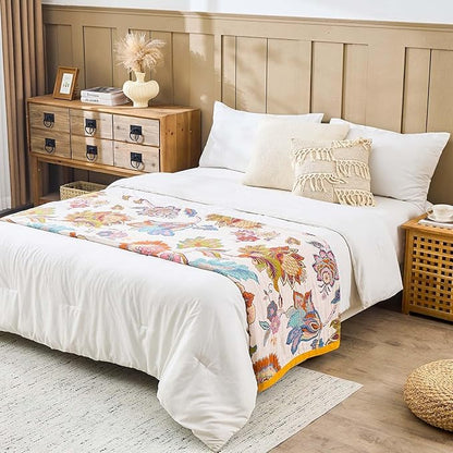 Summer Throw Blanket for Bed, 60"x80" Boho Throw Blankets 100% Cotton Quilts Farmhouse Decoration Warm Soft Blanket Muslin Bed Blankets for Couch Chair