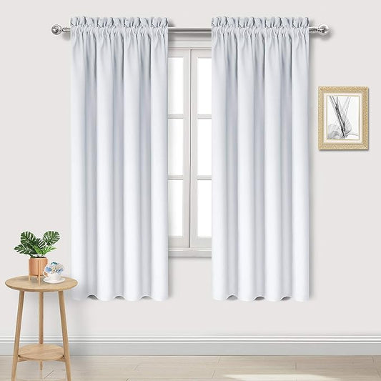 DWCN Greyish White Room Darkening Blackout Curtains - Rod Pocket Thermal Insulated Privacy Energy Saving Window Curtain Drapes 42x 72 inch Length, Set of 2 Bedroom Living Room Curtains
