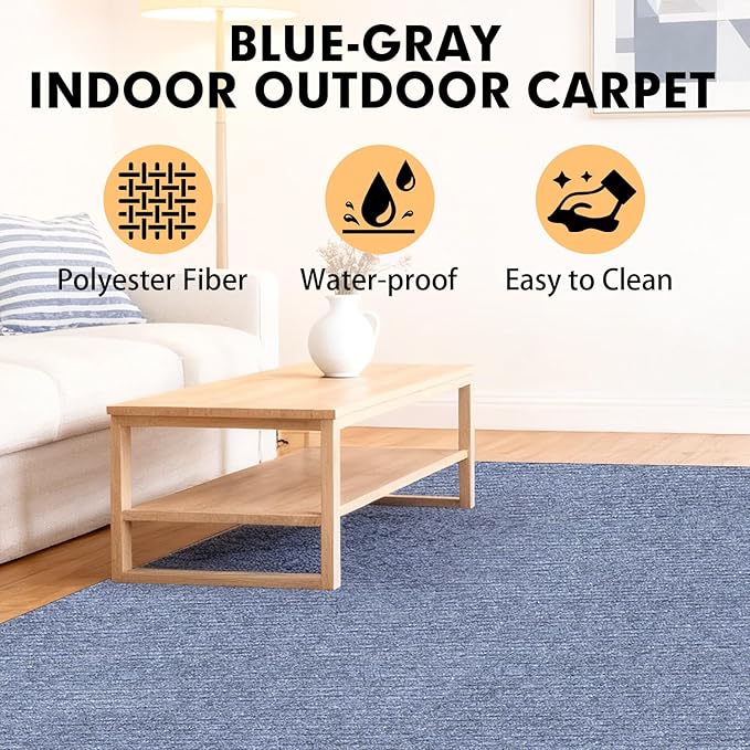 Marine Carpet,6 FT x 14 FT Blue-Gray Indoor Outdoor Carpet 0.2" Thick Boat Carpet with Water-Proof TPE Backing, Non-Slide Outdoor Marine Carpet Roll for Home, Patio, Porch, Deck