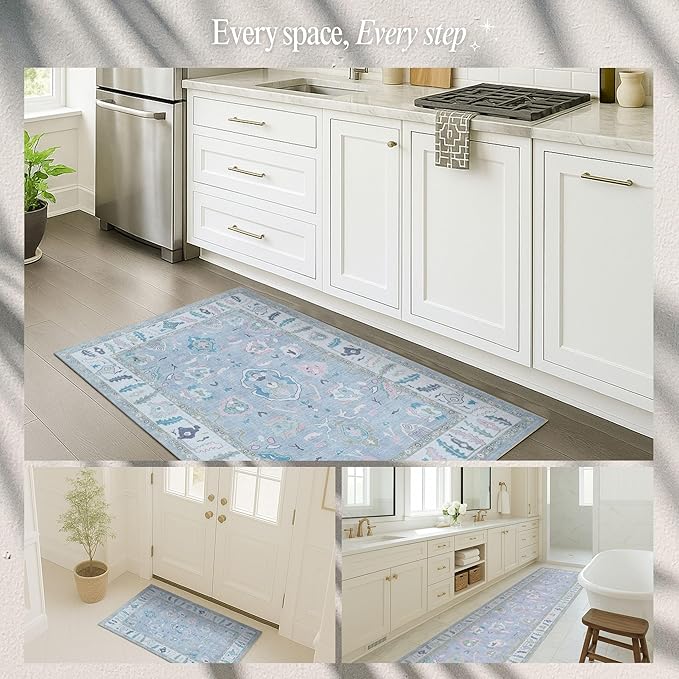 Fame Rugs Lavender Modern Oushak Rug 6x9, Vintage Turkish Colorful Oriental Antique Inspired Washable Large Area Rugs, Luxury Living Room Bedroom (386PBL, 6' x 9')