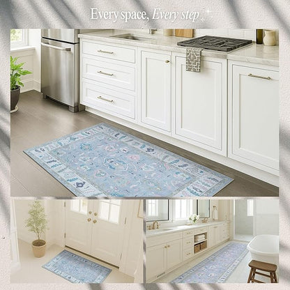 Fame Rugs Lavender Modern Oushak Rug 6x9, Vintage Turkish Colorful Oriental Antique Inspired Washable Large Area Rugs, Luxury Living Room Bedroom (386PBL, 6' x 9')