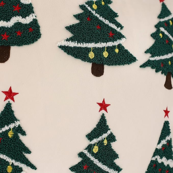LUOYEHK Christmas Pillow Covers 18x18 Set of 2 Christmas Tree Decorative Beige Pillow Cases Winter Holiday Velvet Embroidered Cushion Covers for Couch Sofa Bed