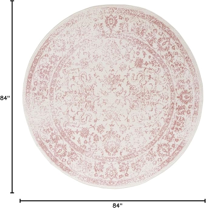 SAFAVIEH Adirondack Collection Area Rug - 7' Round, Ivory & Rose, Distressed Vintage Floral Design, Non-Shedding & Easy to Clean, Ideal for Living Room, Bedroom, Dining Space (ADR109H)