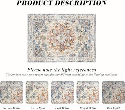 Area Rug 8×10, Large Vintage Boho Rug,Ultra-Soft Low Pile, Washable, Non Slip,Stain Resistant, Printed Carpet for Living Room Bedrooms Playroom Office Kitchen, Blue/Red