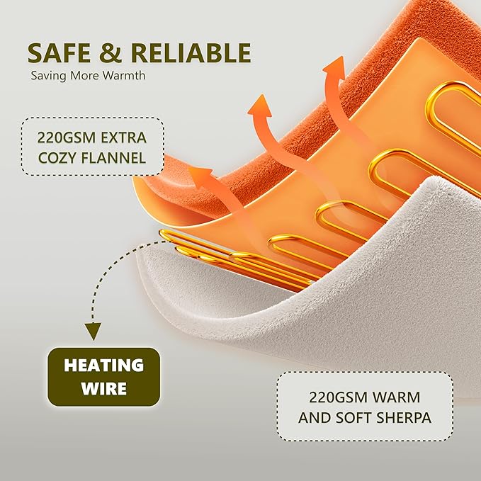 Heat Blanket 72”x84” Full Size,Soft Flannel & Sherpa Reversible Electric Blanket with 10 Heat Settings,12 Timer Setting and 8 Hours Auto-Shut Off,ETL Certified Machine Washable,Ivory