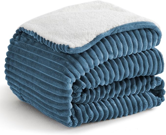 Sherpa Blankets King Size - Fleece King Size Blanket for Bed, Soft and Warm Throw Blanket for Winter, 108" x 90", Washed Blue