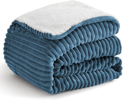 Sherpa Blankets King Size - Fleece King Size Blanket for Bed, Soft and Warm Throw Blanket for Winter, 108" x 90", Washed Blue