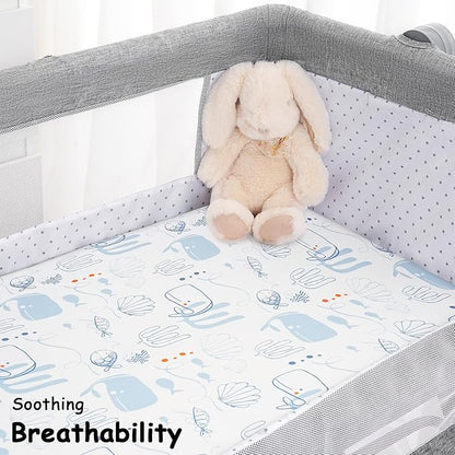 Yoofoss Bassinet Sheets for Baby,3-Pack Fitted Bassinet Sheets Set Compatible with Halo Bassinest Swivel Sleeper,Baby Delight,Angelbliss,Soft Breathable Bassinet Mattress Sheets (Blue+Seahorse)