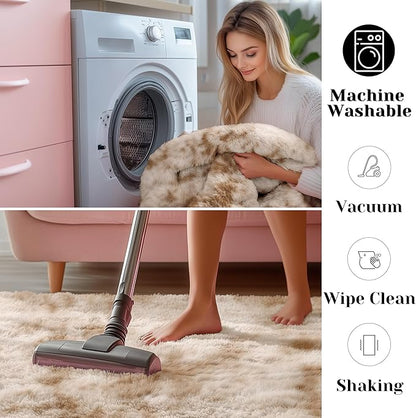 ONASAR Rugs for Living Room Bedroom, Tie-Dyed Beige 5x8 Washable Fluffy Bedside Area Rug, Soft Plush Shaggy Indoor Floor Carpet for Nursery Kids Girls Boys Teen Dorm Home Office Decor Aesthetic
