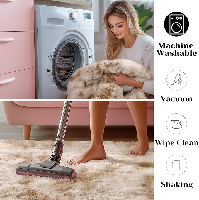 ONASAR Area Rugs for Bedroom Living Room, Washable Fluffy Tie-Dye Beige 4x6 Indoor Bedside Floor Throw Rug, Soft Plush Shaggy Carpet for Nursery Kids Girls Boys Teen Dorm Home Office Decor Aesthetic