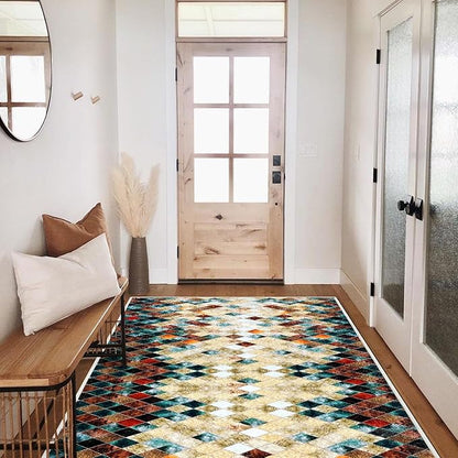 Runner Rug Washable 4x7 FT, Non Slip Rubber Backing Abstract Carpet, Soft Area Rugs for Bedroom Kitchen Hallway Entryway Bathroom, Customized