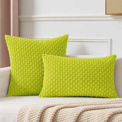Kevin Textile 14x24 Inch Pillow Cover 1 Pack Boho Christmas Decorative Soft Striped Corduroy Lumbar Farmhouse Accent Rectangle Cushion Case for Living Room Couch Sofa Bed, Christmas Green