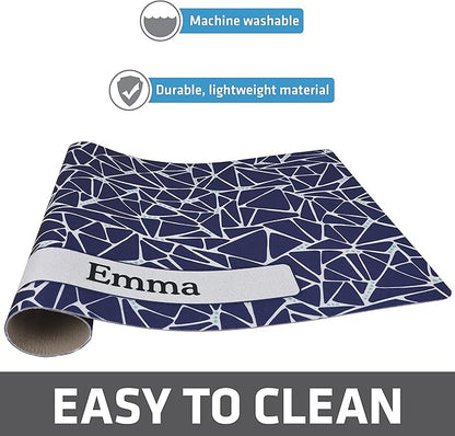 Drymate Personalized Pet Bowl Placemat, Custom Dog & Cat Food Feeding Mat - Absorbent Fabric, Waterproof Backing - Machine Washable/Durable (USA Made) (12" x 20") (Surf Blue 5)