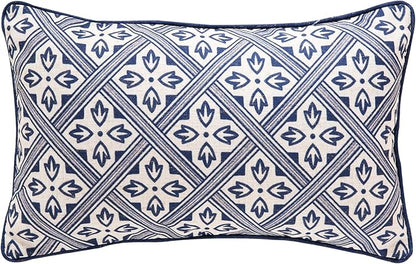 patdrea Designer Throw Pillow Covers,Chinoiserie Blue Elegant Linen with Striped Floral Pattern Pillow Cover,Decorative Lumbar Pillowcases Cushion for Bed Living Room Outdoor Car,12"x20"