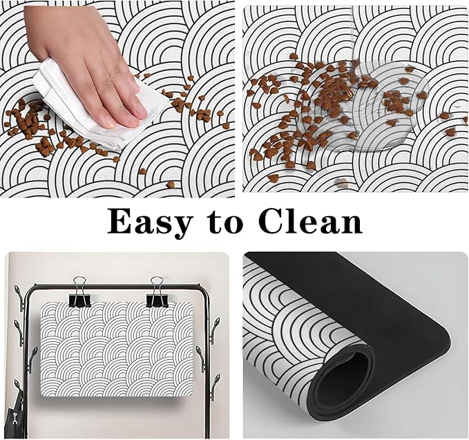 Dog Food Mat for Floors, Absorbent and Quick-Drying Pet Cat Food Mat,Anti-Fouling and Easy-to-Clean Pet Feeding Mat,Dog Bowl Mats for Messy Drinking Water Bowls.17 x27inch Boho Style