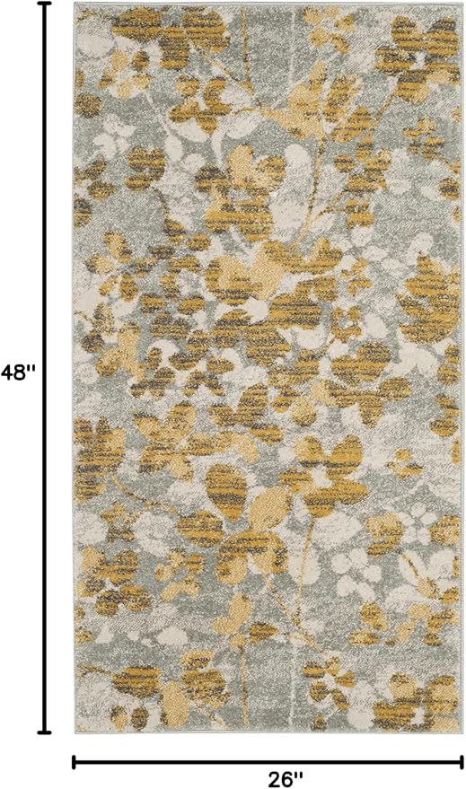SAFAVIEH Evoke Collection 2'2" x 4' Grey / Gold EVK236P Floral Non-Shedding Living Room Bedroom Accent Rug