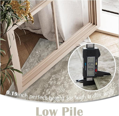 jinchan Washable Area Rug 3x5 Entryway - Soft Distressed Vintage Floral Indoor Bedroom Rug Faux Wool Low Pile Small Oriental Accent Carpet for Kitchen, Entrance, Bedside, Dining Room(Brown, 3'x5')