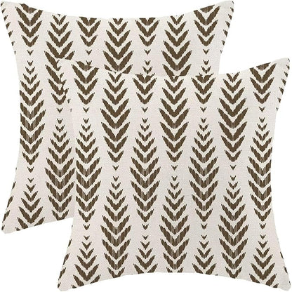 BETGINY Brown Boho Pillow Covers 18 x 18 Inch Pack of 2, Bohemian Ethnic Herringbone Pattern Decorative Throw Pillow Covers Vintage Linen Farmhouse Outdoor Pillowcase for Bedroom Home Sofa Decor