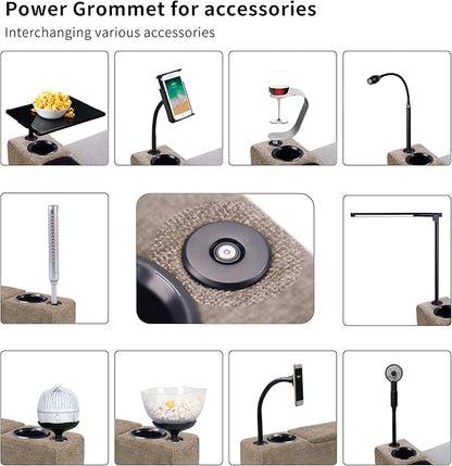 Removable Sofa Armrest with Cup Holder, PU Leather Multifunctional Couch Caddy Storage Arm Rest with Power Wireless Charging Stand & LED Reading Light for Sofa Middle Seat Adjustable