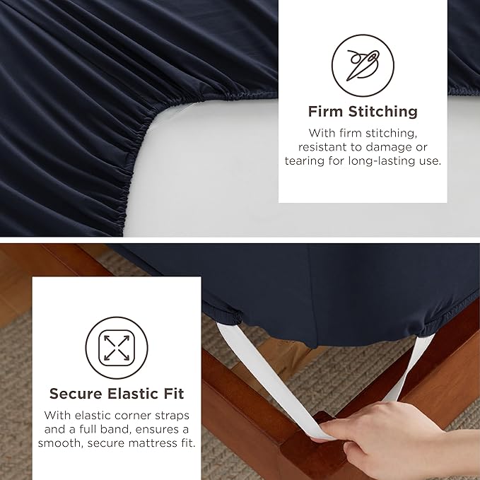 Bedsure Deep Pocket Queen Sheets Set - Fits Mattresses Up to 21 Inches Thick - 4 Piece GentleSoft Bed Sheets, Moisture Wicking, Soft & Cooling Bedsheet & Pillowcases, Easy & Secure Fit, Navy