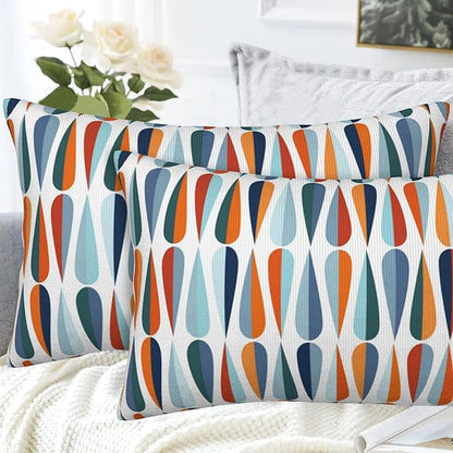 Mid-Century Drop Shapes Throw Pillow Cover Case Modern Retro Style Throw Pillows Set of 2 Super Soft Pillow Covers 20x12 Inches Farmhouse Home Decor for Living Room Bedroom Sofa Couch Cushion Cover