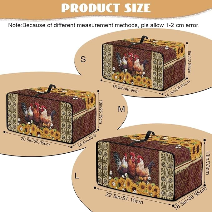 Microwave Oven Cover Waterproof Heavy Duty Microwave Oven Dust Cover with Storage Pockets Reusable Decor Accessories for Kitchen, Vintage Rooster Chicken Sunflower Daisy Floral Print, M