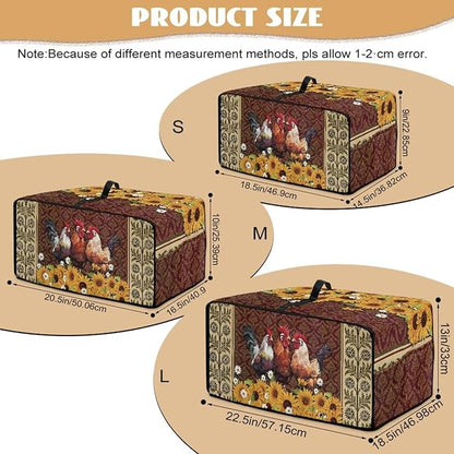 Microwave Oven Cover Waterproof Heavy Duty Microwave Oven Dust Cover with Storage Pockets Reusable Decor Accessories for Kitchen, Vintage Rooster Chicken Sunflower Daisy Floral Print, M