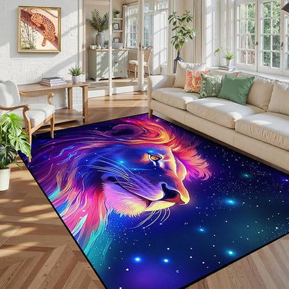 5' X 7' Galaxy Lion Rug 3D Fierce Lions Area Rugs for Kids Bedroom Living Room Playroom Gameroom Boys Glitter Carpet Throw Rugs Floor Mat