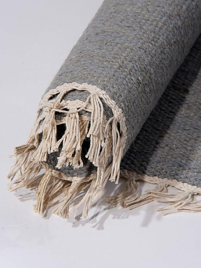 Rugsotic Carpets Hand Woven Flat Weave Kilim Wool ECO-Friendly Area Rugs - 8'x10', Rectangle Shape, Silver Color, Solid Plain Design, Low Pile Handmade Rugs for Living Room, Bed Room (D00111)