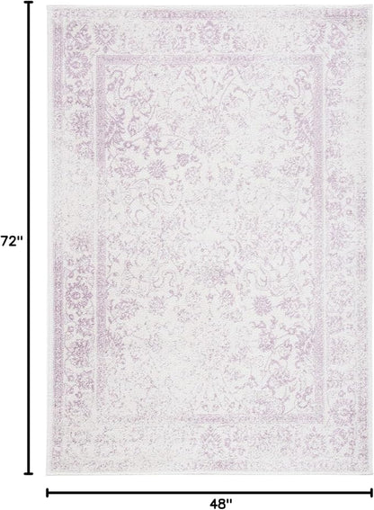 SAFAVIEH Area Rug 4x6 - Adirondack Collection - Ivory & Lavender, Distressed Vintage Floral Design, Non-Shedding & Easy to Clean, Ideal for Living Room, Bedroom, Dining Space (ADR109U)