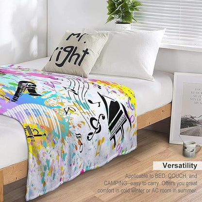 Music Blanket Colorful Graffiti Piano Keys Music Note Modern Abstract Art Print Soft Cozy Lightweight Throw Blanket for Kids Girls Boys Bedroom Living Room Dorm Chair Sofa Travel 70x80in