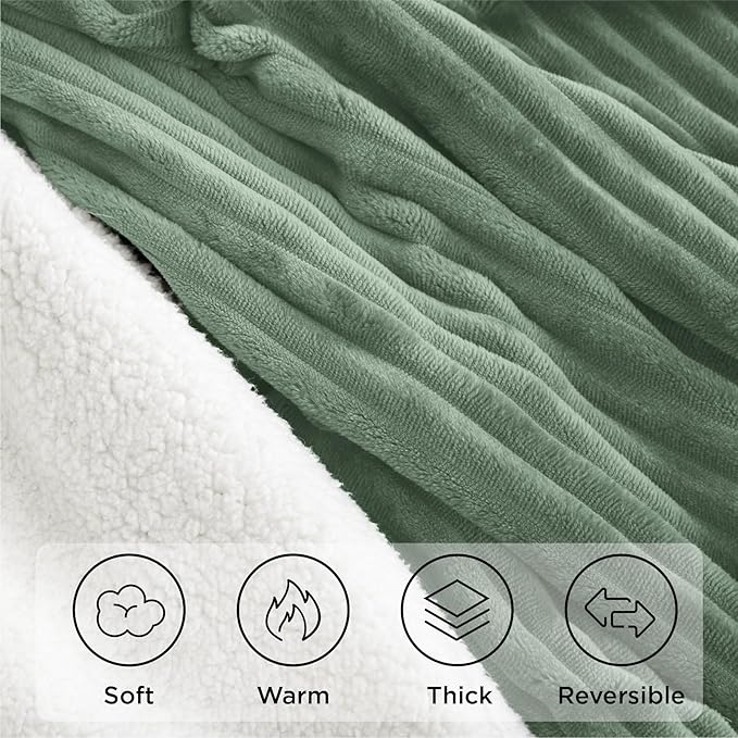 Sherpa Blankets King Size - Fleece King Size Blanket for Bed, Soft and Warm Throw Blanket for Winter, 108" x 90", Sage Green