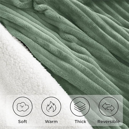 Sherpa Blankets King Size - Fleece King Size Blanket for Bed, Soft and Warm Throw Blanket for Winter, 108" x 90", Sage Green