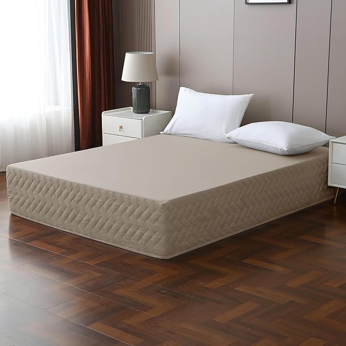 Queen Bed Skirt-Box Spring Cover with 14 Inch Tailored Drop,Wrinkle and Fade Resistant Hotel Wrap Around Bed Skirts,Bed Frame Cover (Checkered Light Khaki, Queen)