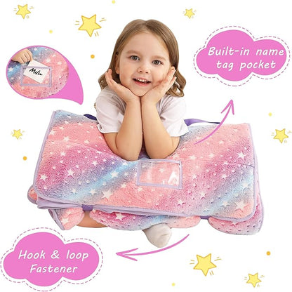 Toddler Nap Mat with Pillow and Blanket, Extra Large Rolled Napping Mats,Slumber Bags for Boys Girls,Kids Sleeping Bag for Daycare, Preschool Travel Camping