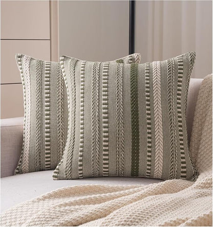 Boho Throw Pillow Covers 22x22 Inch Set of 2, Farmhouse Decorative Couch Pillow Cases, Green Accent Pillows of Bed, Sofa Bedroom Living Room Home Decor Cushion Cover