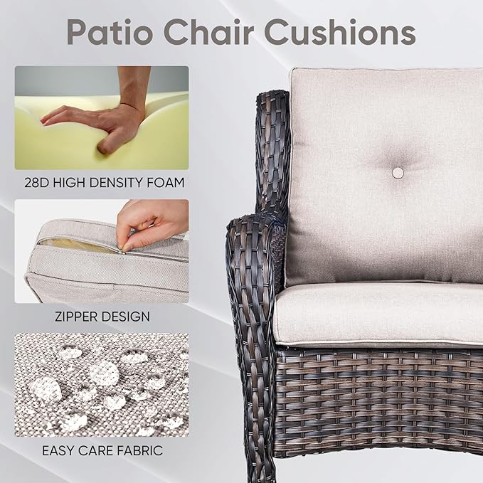 Patio Chair Cushions 6 Packs - Outside High Back Thick Water-Resistant Cushion 22x24 with Zipper Cover for Outdoor Glider Rocking Chairs Loveseat 3-Seater Couch Sofa – Beige/Buckle
