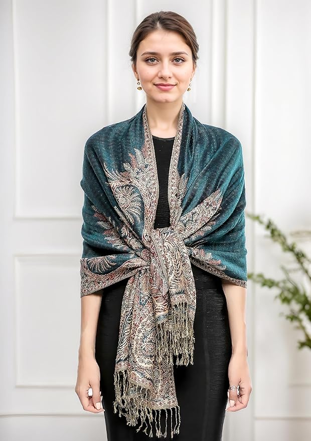 Achillea Big Paisley Pashmina Shawl Wrap for Women – Elegant Scarf for Weddings, Evening Dresses, Festivals & Daily Wear