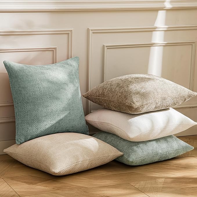 a moment Light Green Chenille Throw Pillow Covers 22x22 Inch Pack of 2 Modern Decorative Throw Pillow Covers FarmhouseCross Covers Home Decor for Sofa Bedroom Living Room
